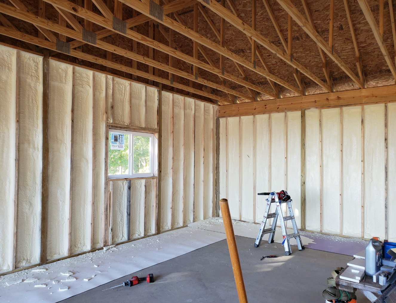 New spray foam insulation installed in residential home by Brazos Thermal.