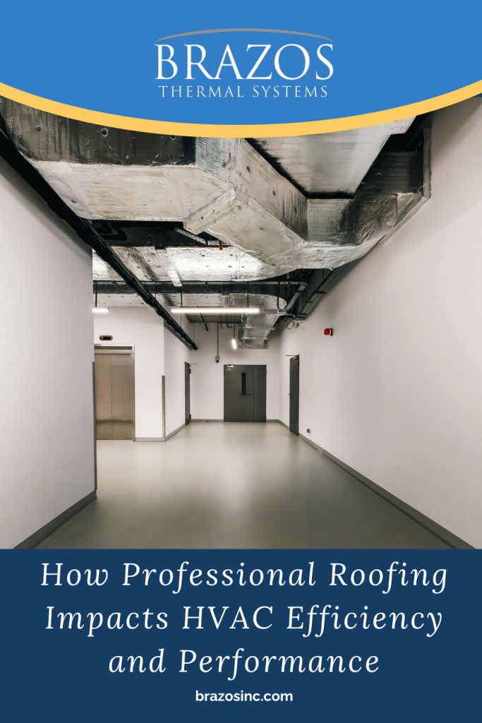 A pinnable graphic for the blog "How Professional Roofing Choices Impact Energy Efficiency and HVAC Performance" by Brazos Thermal Systems.